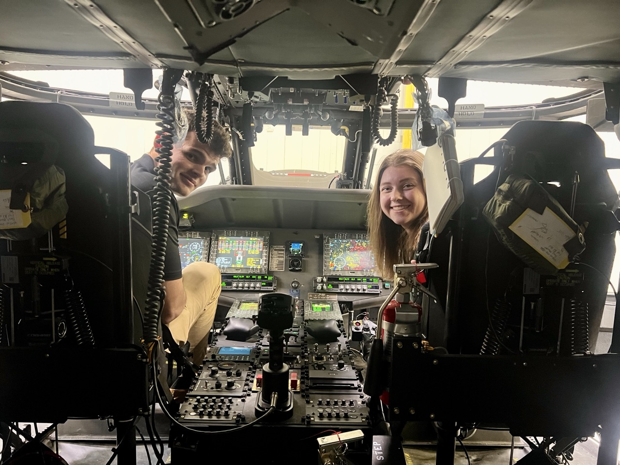 Chris Thorton and Maria Alexander in a rescue helicopter while in Hawaii