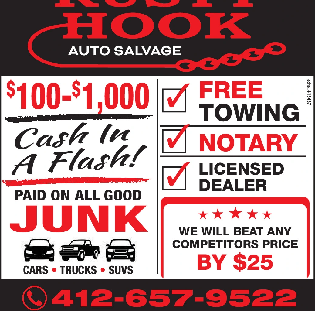 SATURDAY, OCTOBER 17, 2026 Ad - Rusty Hook Auto Salvage - Pittsburgh