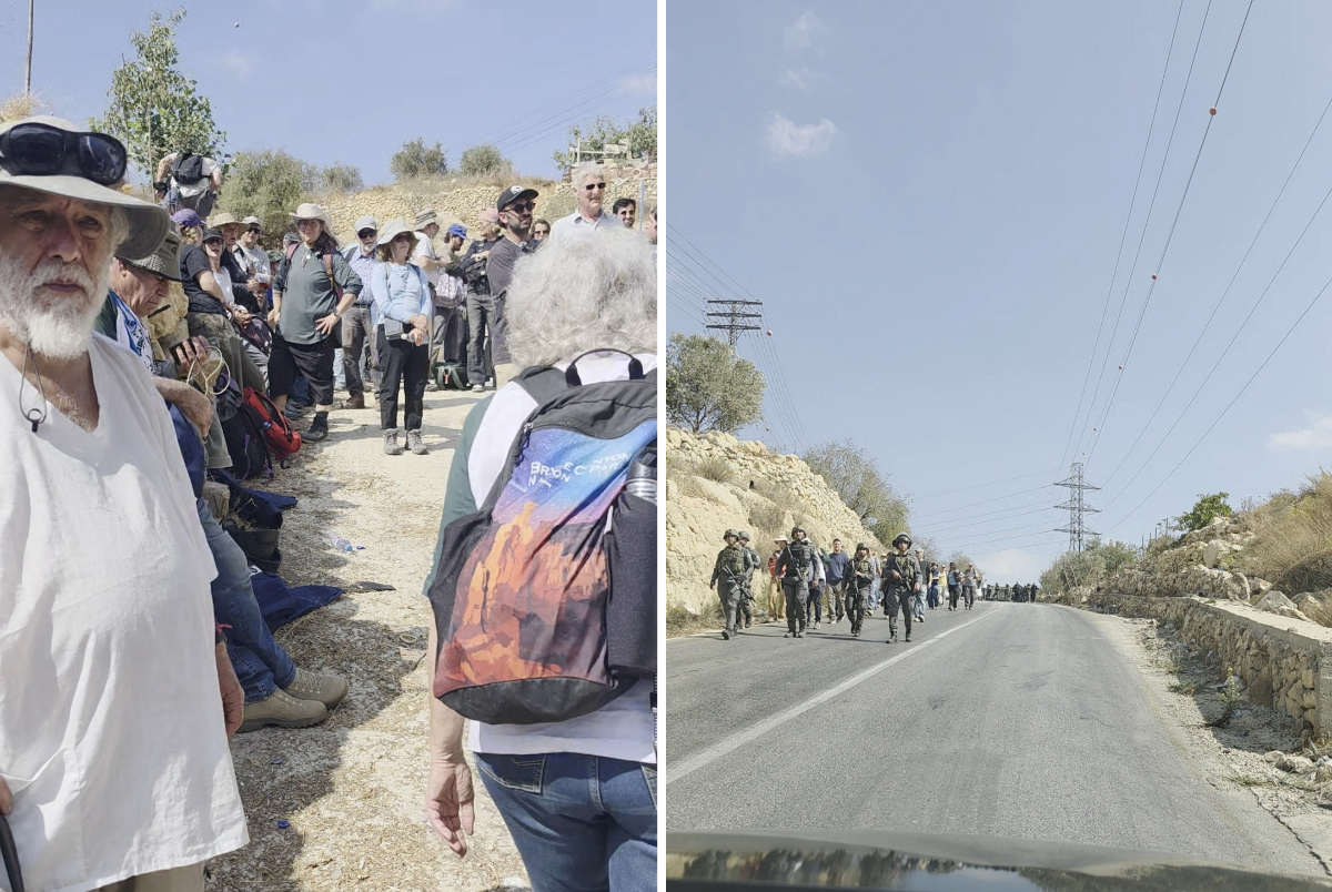 Volunteers with Rabbis for Human Rights are detained by the Israeli military as they accompanied Palestinian farmers harvest olives from their farms in the West Bank on October 21, 2026. (Screen grabs from video by Amira Musallam/via REUTERS)