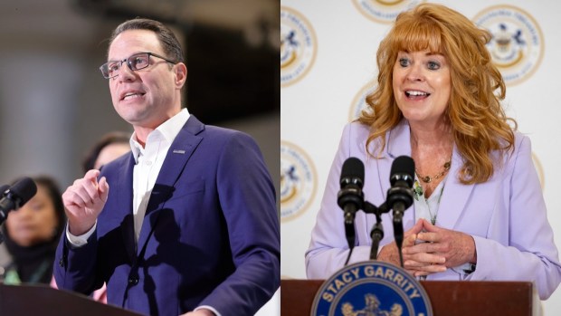 Gov. Josh Shapiro, left, and state Treasurer Stacy Garrity. (Commonwealth Media Services)
