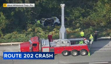 Driver rescued, vehicle removed by crane after crash on Route 202 in West Whitehall Township, Chester County
