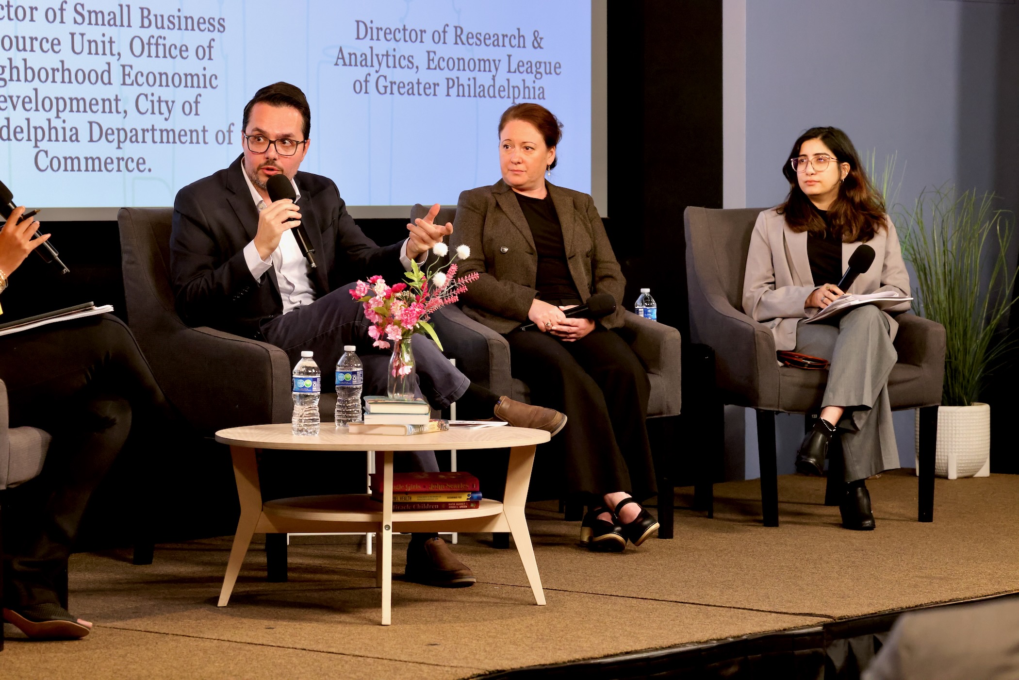 Panelists (from left) Zeke Hernandez, Nicole Marcote, and Saloni Tandon