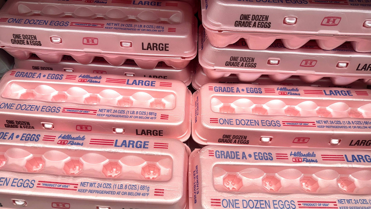 A dozen eggs is in the Erie Times-News basket of grocery staples.