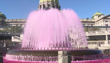 Pennsylvania Capitol fountain turns pink for breast cancer awareness