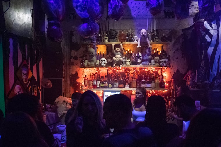 The bar is decorated at The Nightmare Before Tinsel, a popup Halloween-themed bar in Center City Philadelphia on Friday evening, Oct. 11, 2019.