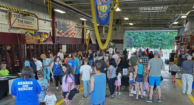 Crowds attend a National Night Out event at Belle Valley Fire Department in Millcreek Township, Pa., on Aug. 4, 2026. United Way of Erie County funded 20 events throughout the county.
