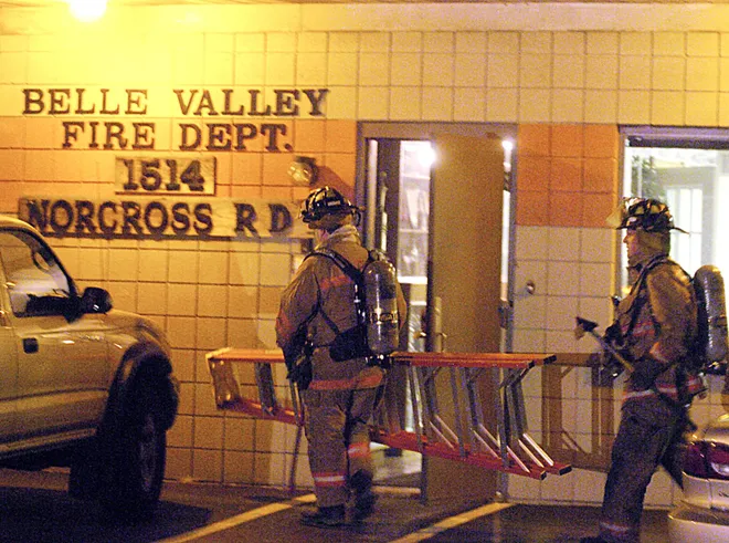 Firefighters work at Belle Valley Fire Department where there was a report of a fire on Monday, June 13, 2005.