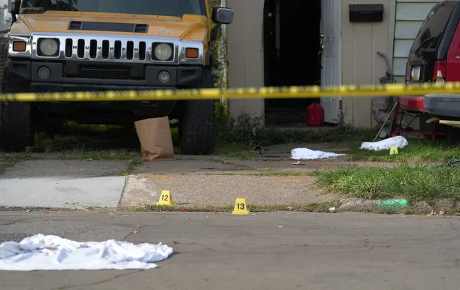 Multiple people were killed in a reported shooting in and around a home at 722 Perry St. in Erie, Pa., Oct. 9, 2026. Erie Bureau of Police investigators were on the scene Oct. 10.