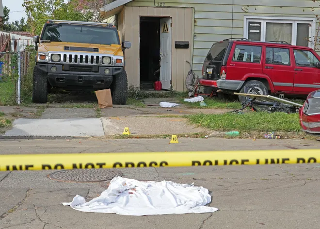 Nine people were killed in a reported shooting in and around a home at 722 Perry St. in Erie, Pa., Oct. 9, 2026. Erie Bureau of Police investigators were on the scene Oct. 10.