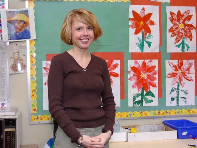 Irving Elementary School fifth-grade teacher Cindy Munch, pictured in December 2007, received staplers from two different students the same year as Christmas gifts.