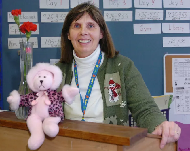 Irving Elementary School second-grade teacher Bobbi Forsman received this stuffed toy from a student as an early Christmas gift in 2007.