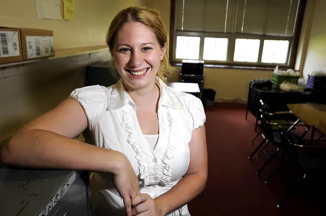Aimee Kast, then a recent graduate of Edinboro University of Pennsylvania, on Aug. 17, 2009, at Wilson Middle School in Erie, where she was starting as an emotional support teacher for sixth- through eighth-grade students.
