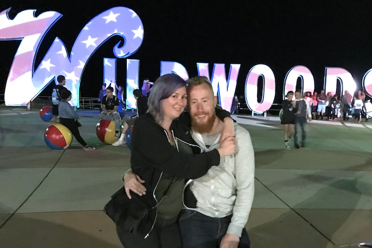 Jennifer Sims is pictured with her husband, Michael “Sandy” Sims, in Wildwood, N.J. He was deported on Wednesday night.