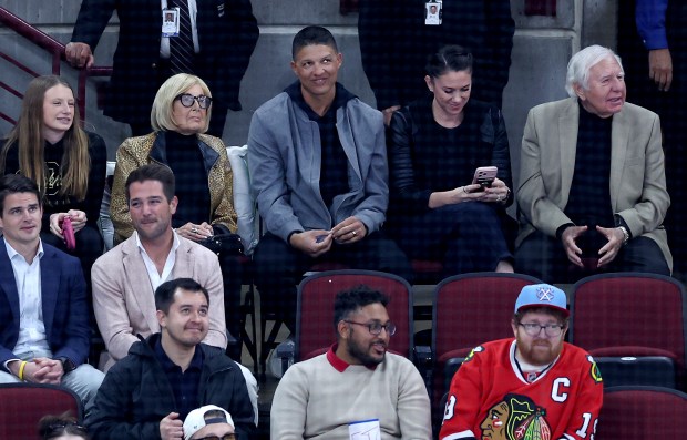 Chicago White Sox manager Will Venable (top/center) looks on from the crowd in the second period of a game between the Chicago Blackhawks and the Pittsburgh Penguins at the United Center in Chicago on Oct. 13, 2026. (Chris Sweda/Chicago Tribune)