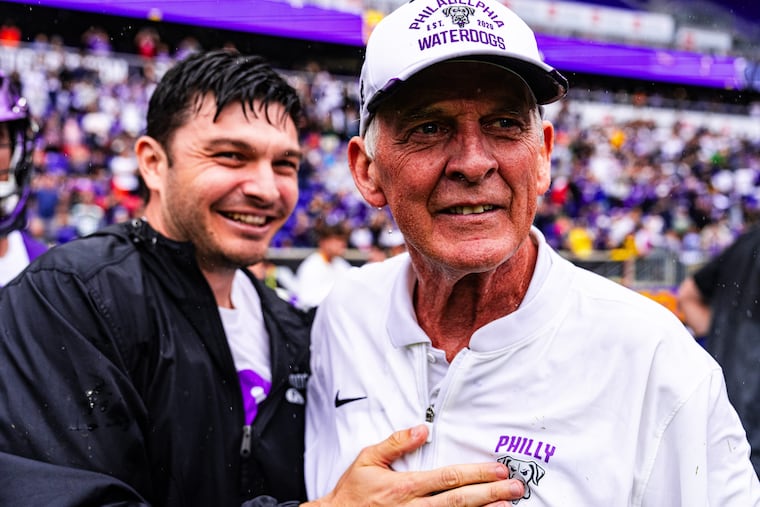 Waterdogs head coach Bill Tierney (right) became the first lacrosse coach to win a college and professional championship.