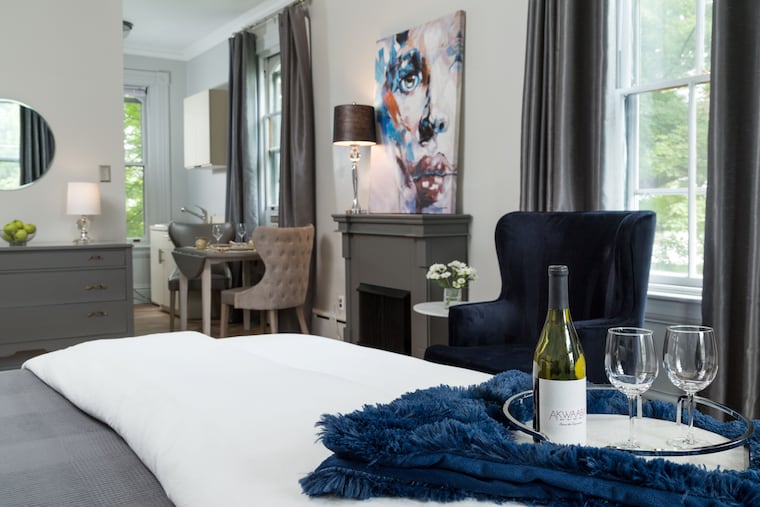 One of Akwaaba Bed & Breakfast's six overnight suites, The Blue Note, named after The Sound of Philadelphia's most iconic group's Harold Melvin and The Blue Notes.