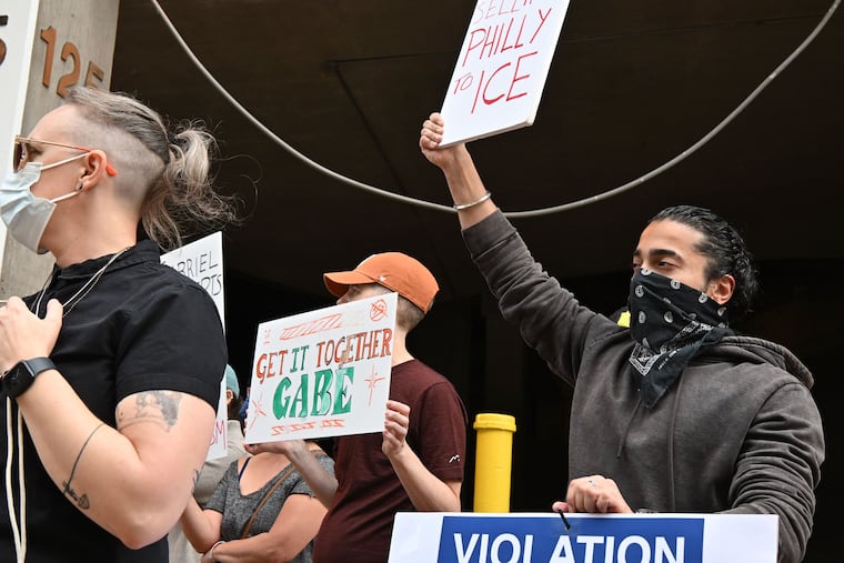 No ICE activists protest outside a PPA garage in Old City Saturday, Oct. 3, 2026.