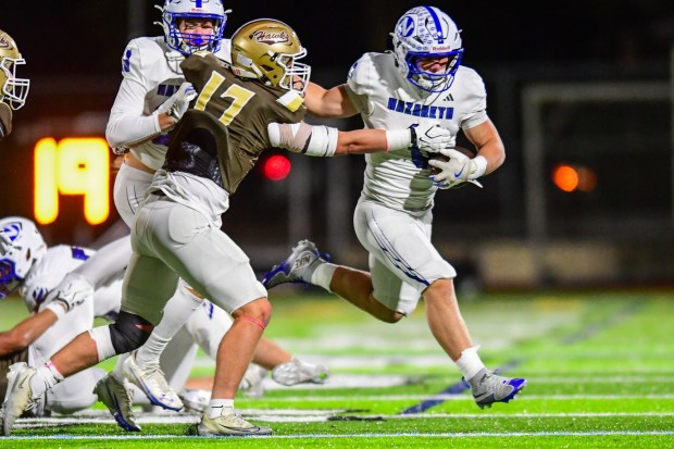 Nazareth's Will Bacolo runs the ball against Bethlehem Catholic on Saturday, Oct. 17, 2026, BASD Stadium in Bethlehem. (Jonathan Broady/Special to The Morning Call)