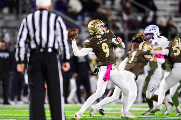 Bethlehem Catholic's Axel Burkart passes the ball against Nazareth on Saturday, Oct. 17, 2026, BASD Stadium in Bethlehem. (Jonathan Broady/Special to The Morning Call)