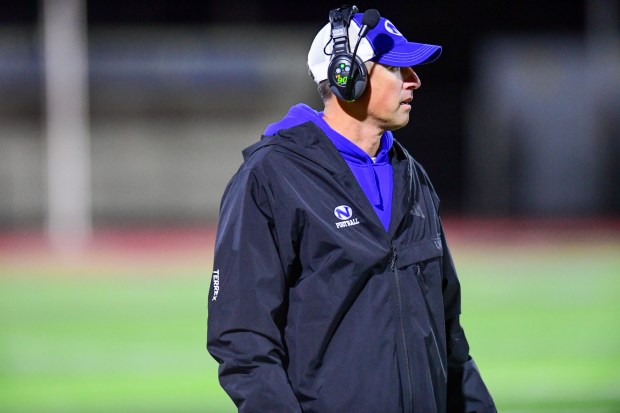 Nazareth coach Tom Falzone, watches his team versus Bethlehem Catholic on Friday, Sept. 18, 2026, at Nazareth High School. (Jonathan Broady/Special to The Morning Call)