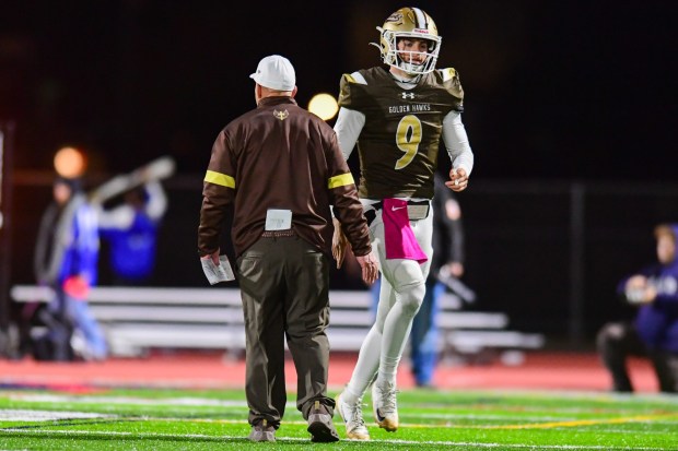 Bethlehem Catholic's Axel gets his coaches praise against Nazareth on Saturday, Oct. 17, 2026, BASD Stadium in Bethlehem. (Jonathan Broady/Special to The Morning Call)
