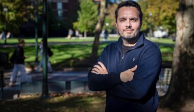 Professor Zeke Hernandez stands for a portrait at the University of Pennsylvania campus in Philadelphia on Thursday, Oct. 15, 2026. Hernandez has researched how local economies are affected by ICE arrests and found that foot traffic and spending drop significantly after an arrest is made in that area.