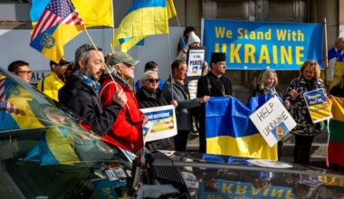 Ukrainians and Ukrainian Americans rallied in North Philadelphia last year to protest a 28-point “peace plan” for Ukraine announced by the Trump administration.