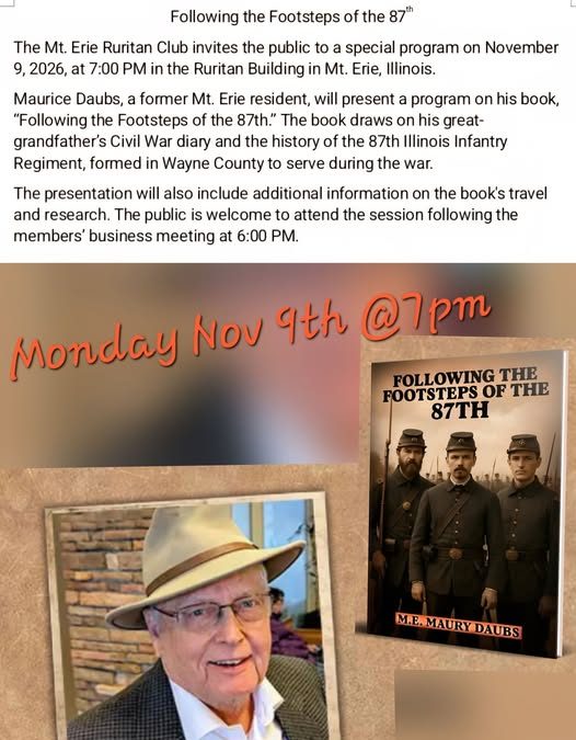 MT. ERIE RURITAN CLUB TO HOST LOCAL AUTHOR FOR CIVIL WAR HISTORY PRESENTATION