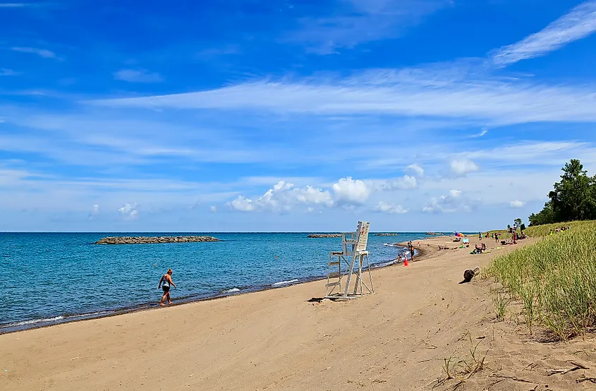 The beach at Presque Isle State Park in Erie, Pennsylvania.