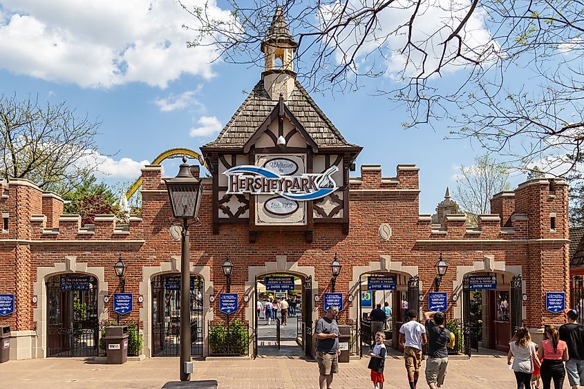 The main gateway entrance to Hersheypark in Hershey, Pennsylvania.