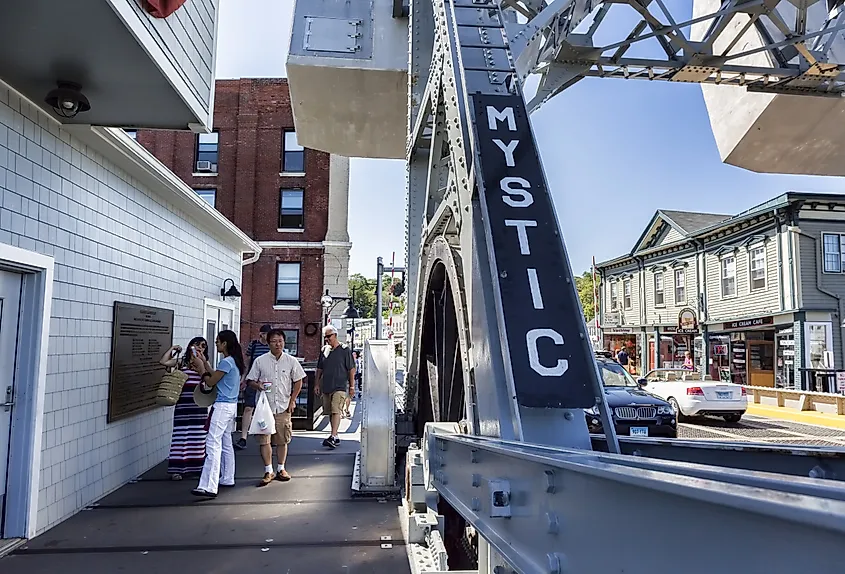 The bascule bridge spanning the Mystic River in Mystic, Connecticut.