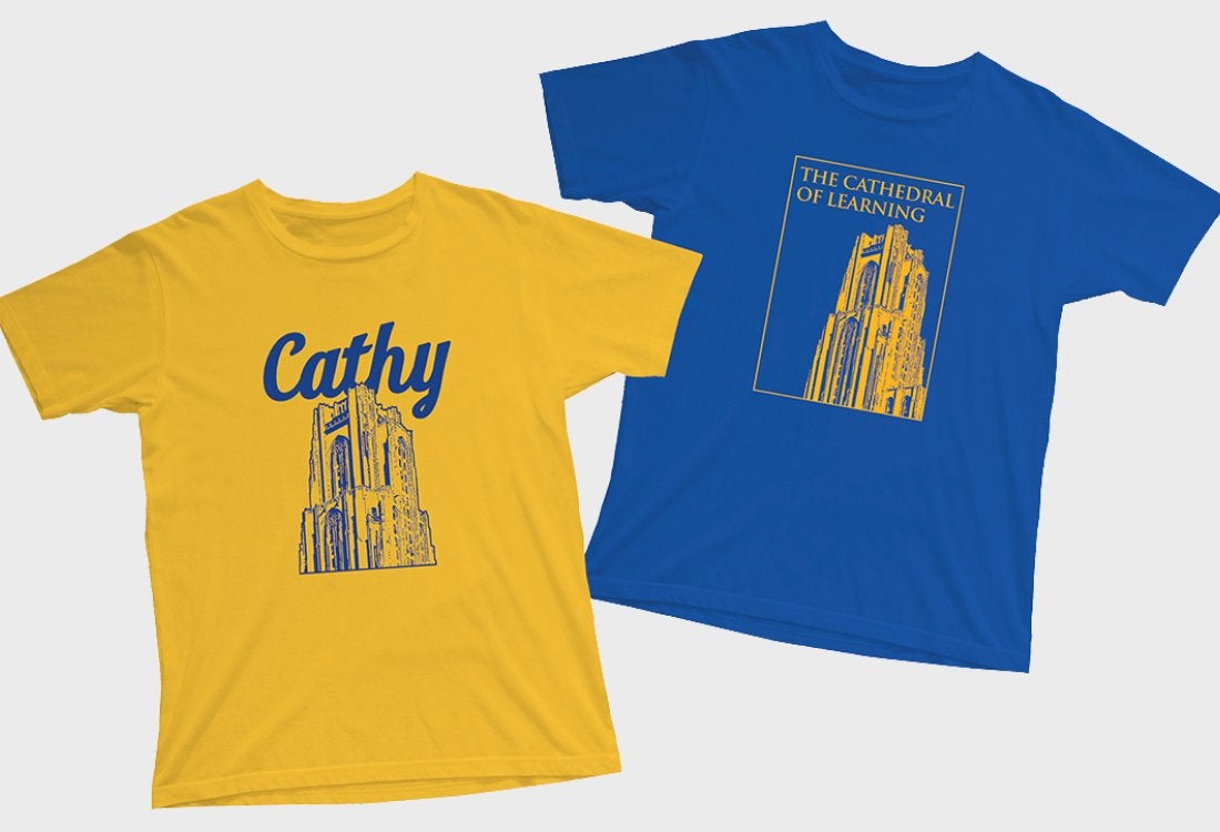 A blue T-shirt and a gold T-shirt