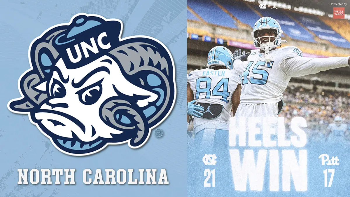 Game recap graphic for UNC’s 21-17 college football win over Pittsburgh