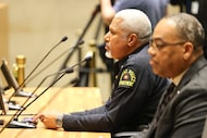 Dallas police Chief Daniel Comeaux listens during the monthly Community Police Oversight...