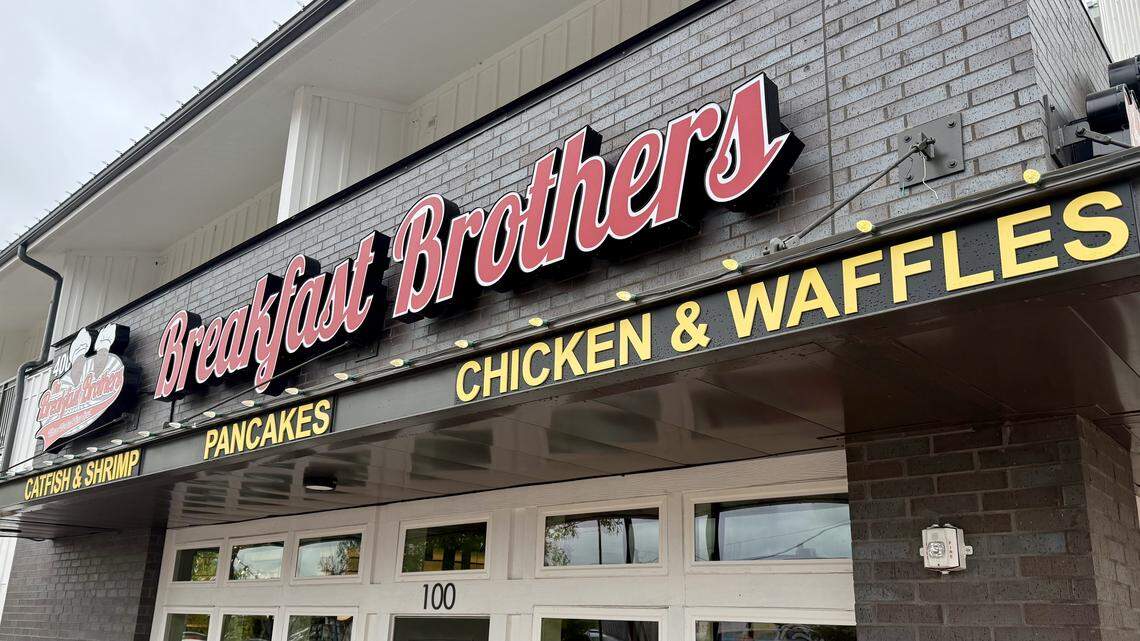 The new Breakfast Brothers location is a large, sunny cafe in downtown Arlington, Texas, seen Oct. 25, 2025.