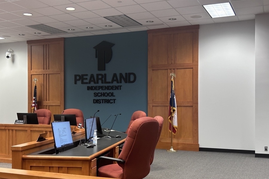 an empty school board meeting room