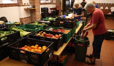 People receive assistance at a local food bank