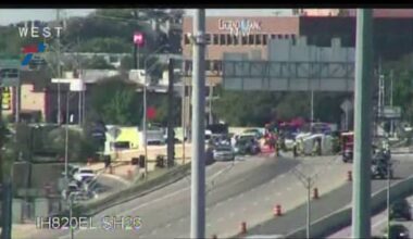EB Loop 820 shut down near Holiday Lane in North Richland Hills due to overturned truck carrying gravel, officials say