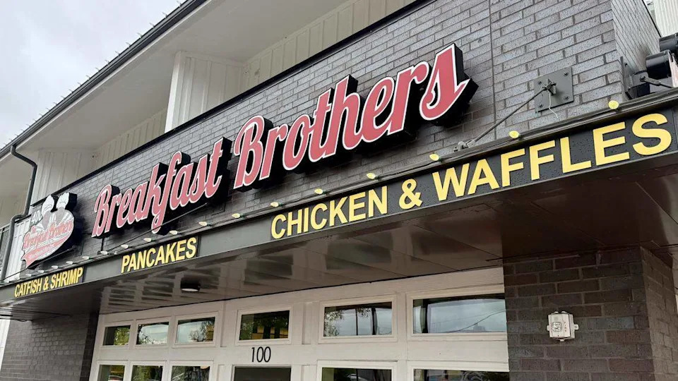 The new Breakfast Brothers location is a large, sunny cafe in downtown Arlington, Texas, seen Oct. 25, 2025.