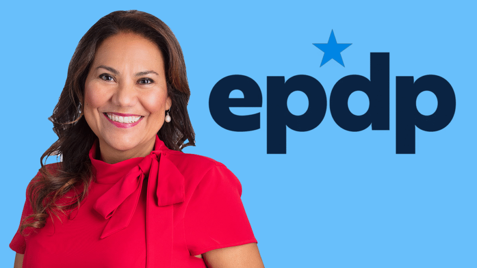 A picture of Congresswoman Veronica Escobar on the left and the logo of the El Paso County Democrat Party
