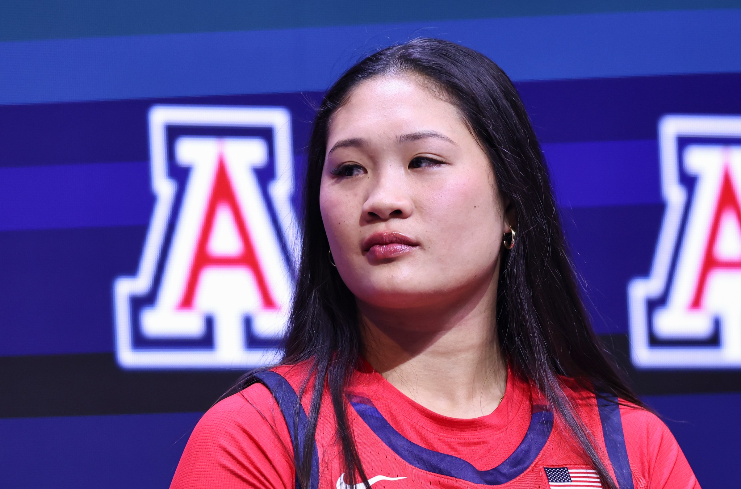 KANSAS CITY, MO - OCTOBER 21: Arizona Wildcats Sumayah Sugapong during the Big 12 Women’s Basketball Media Days on October 21, 2025 at T-Mobile Center in Kansas City, MO. (Photo by Scott Winters/Icon Sportswire via Getty Images)