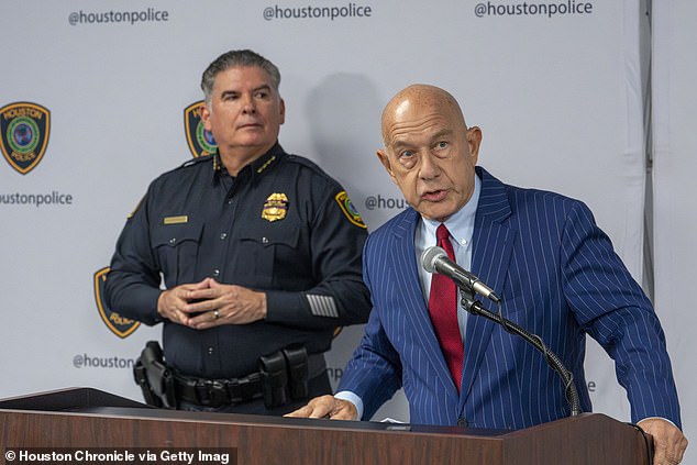 Mayor John Whitmire (right) and Police Chief Noe Diaz (left) denied there is a serial killer dumping bodies in bayous during a September press conference