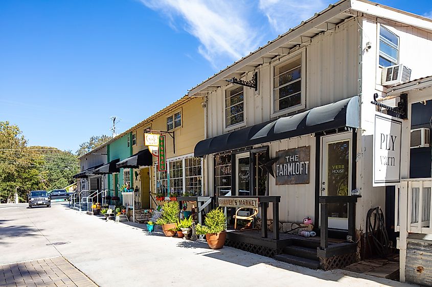 The small shops at Wimberley Square in Wimberley, Texas