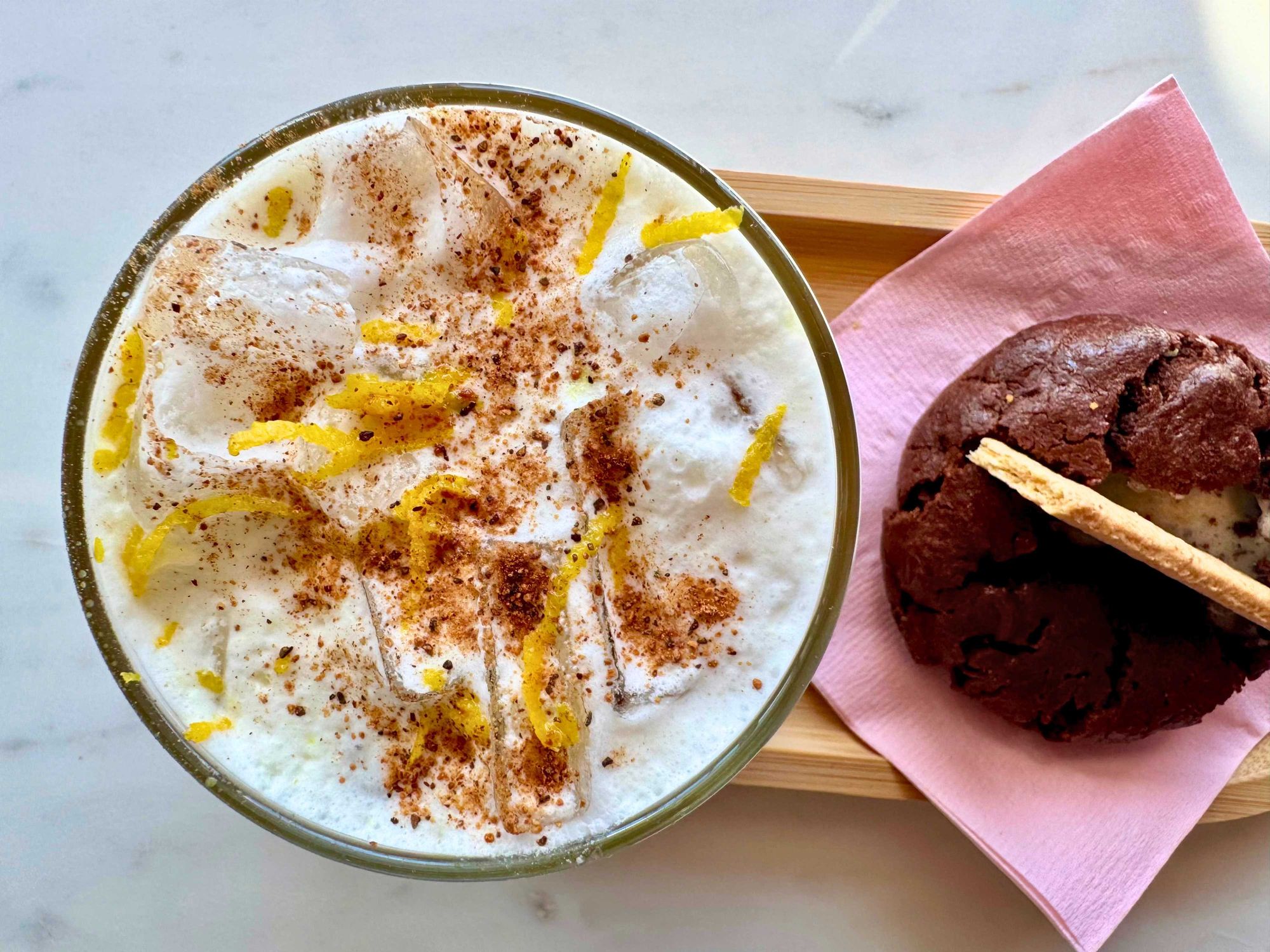 Neon Belly Mont Blanc iced coffee and campfire cookie