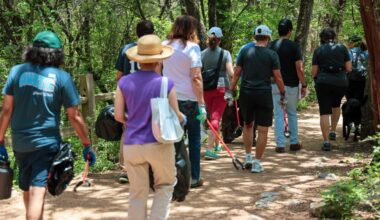 Hill Country Conservancy volunteers cleaning up Violet Crown Trail