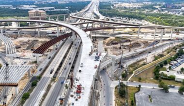 The new I-10 Loop 1604 interchange is a project by the Texas Department of Transportation that will improve connectivity in the region once completed. (Dragon Drone Services/Community Impact)