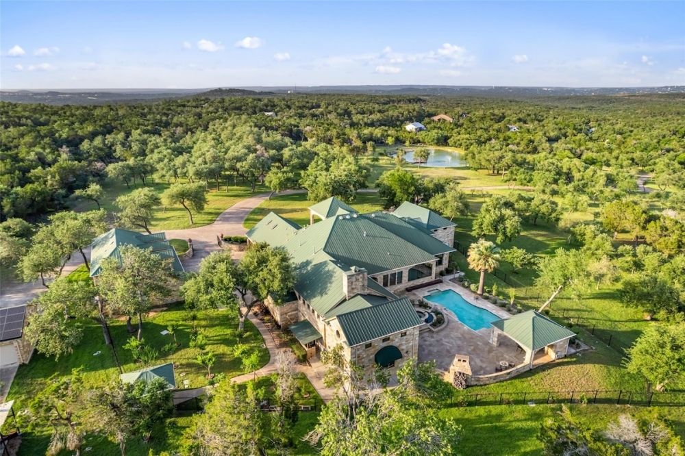 aerial shot of a home with a pool in the 78736 ZIP code