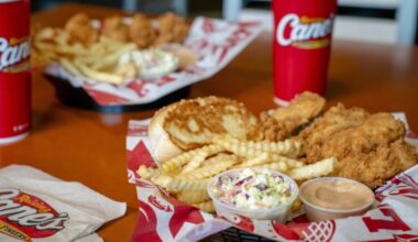 Raising Cane's chicken, fries, toast and coleslaw