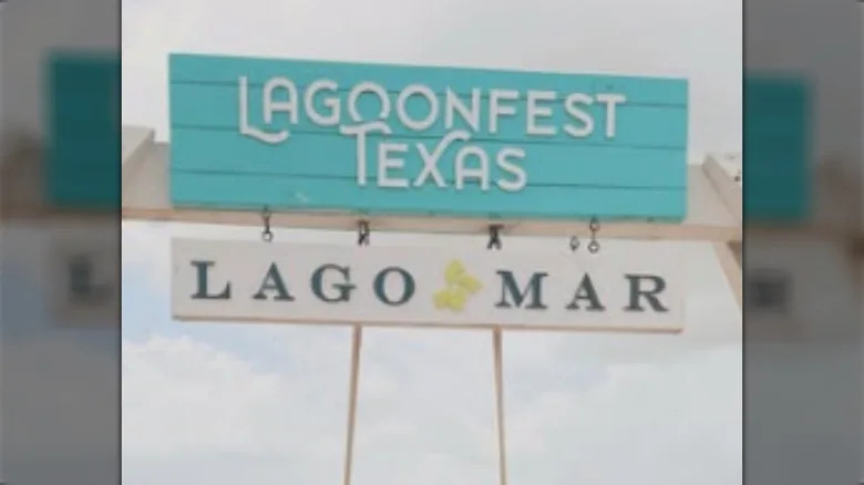 Tourists in a cabana at the Lagoonfest Texas