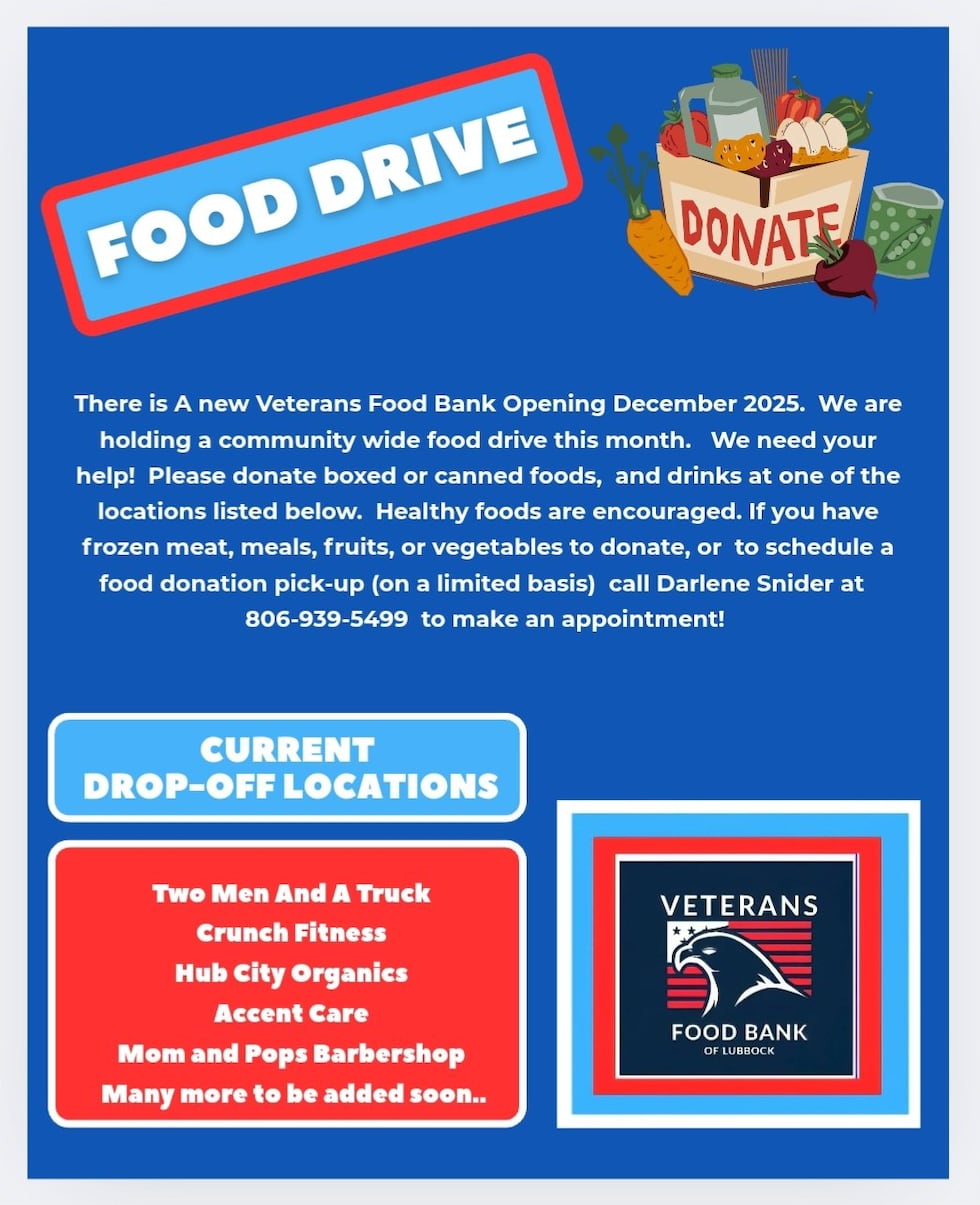 Veterans Food Bank of Lubbock requesting donations ahead of December opening.